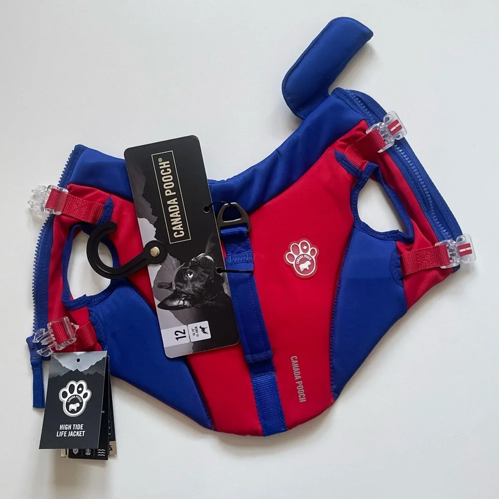 Canada Pooch High Tide Life Dog Jacket - Red/Blue - Size 12